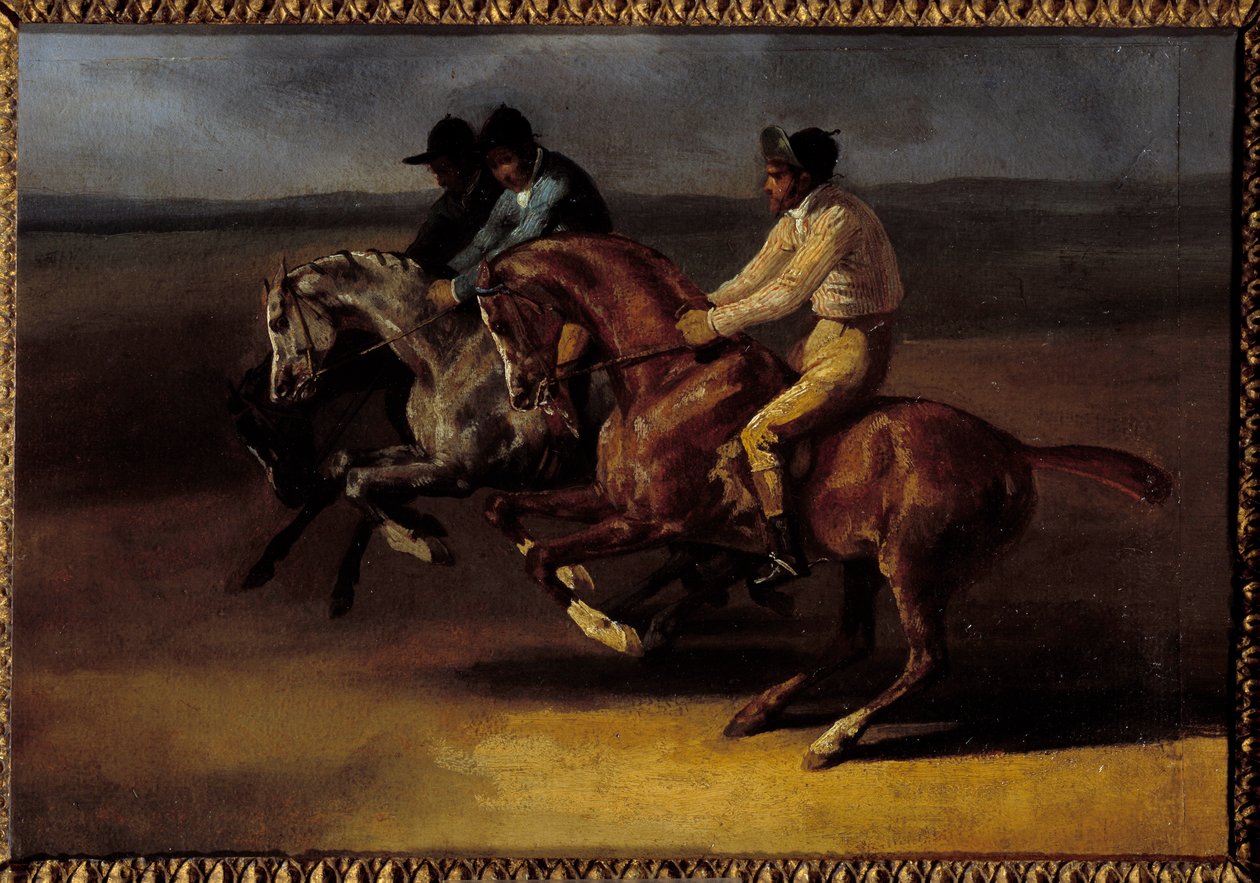 Course de chevaux allant vers la gauche au moment du départ - Theodore Gericault