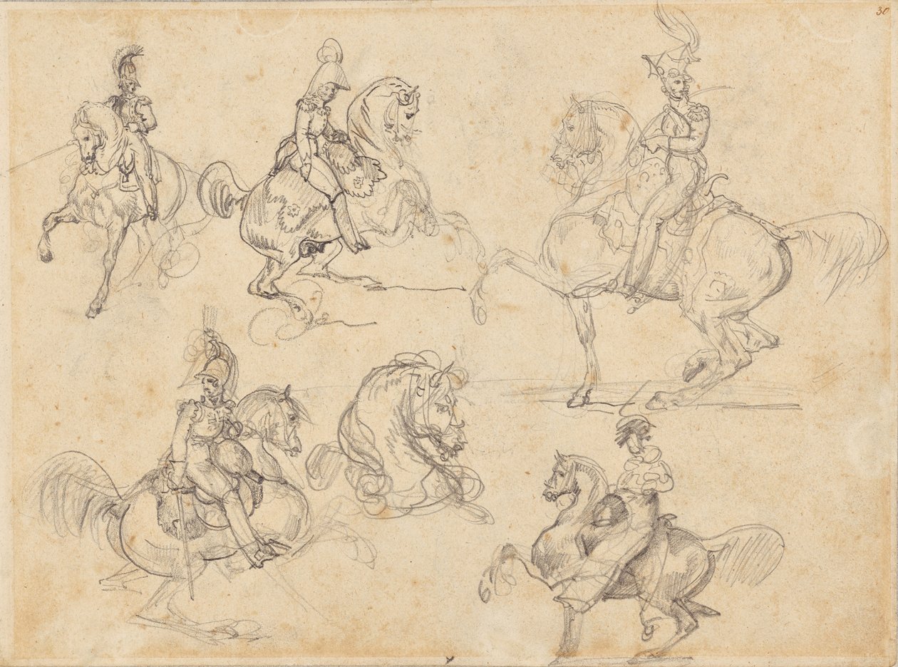 Chevaux et cavaliers (recto) ; Chevaux (verso) - Theodore Gericault