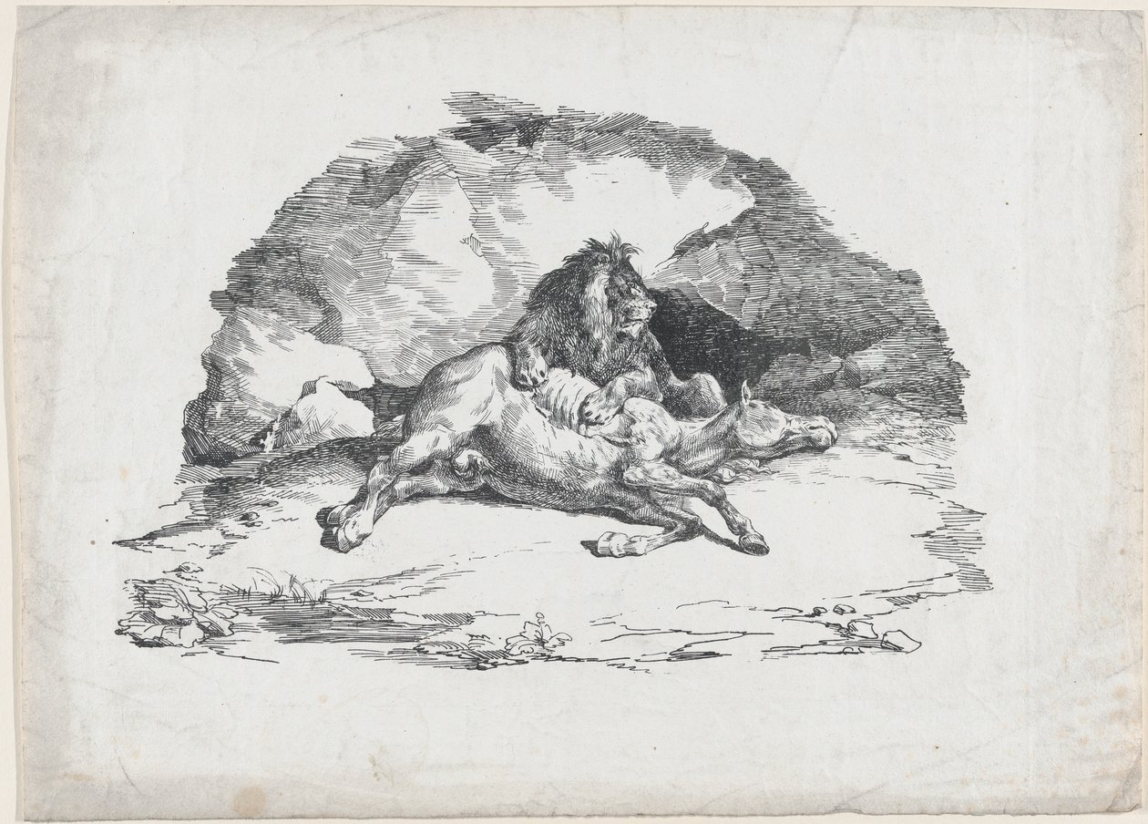 Un lion dévorant un cheval - Theodore Gericault
