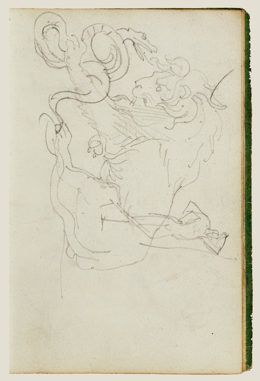 Un lion attaquant un serpent au-dessus d