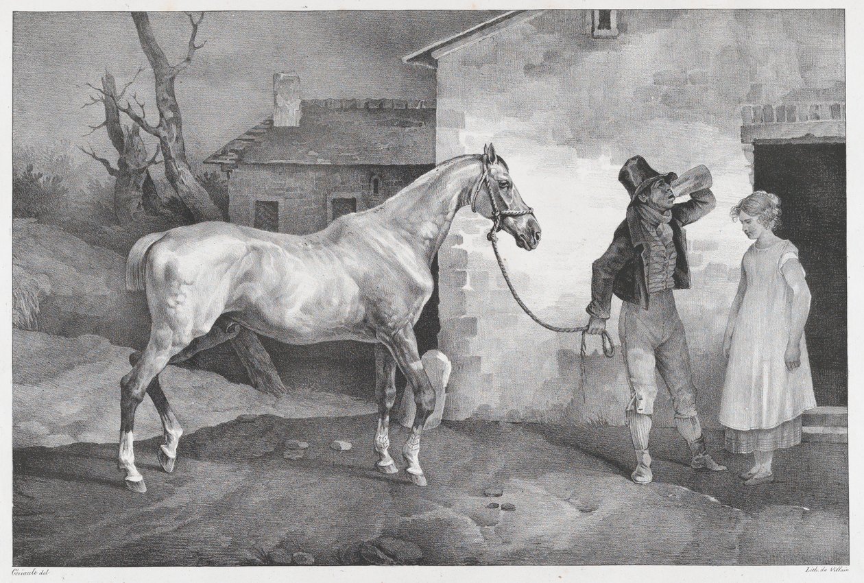 Un vieux cheval devant la porte d