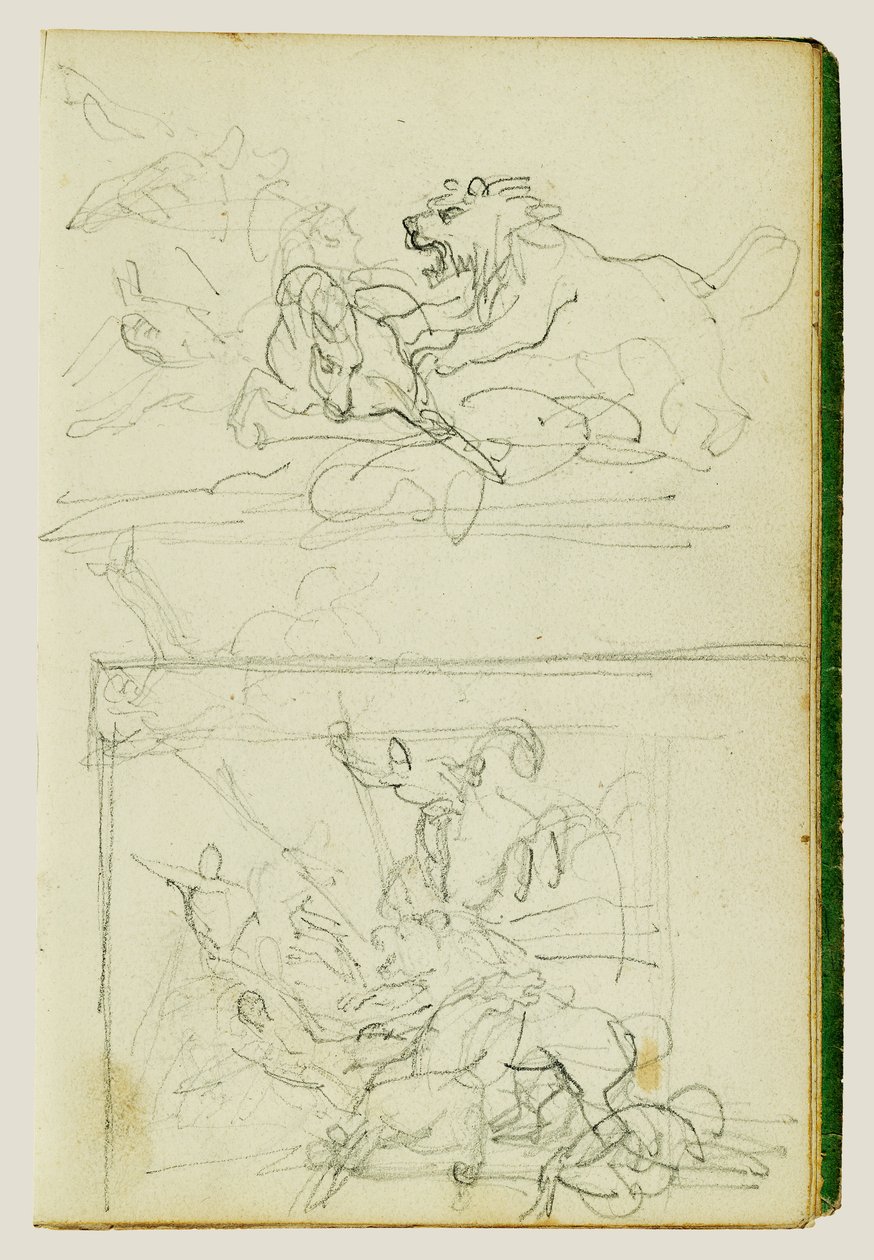 Deux études de composition représentant une chasse au lion - Theodore Gericault