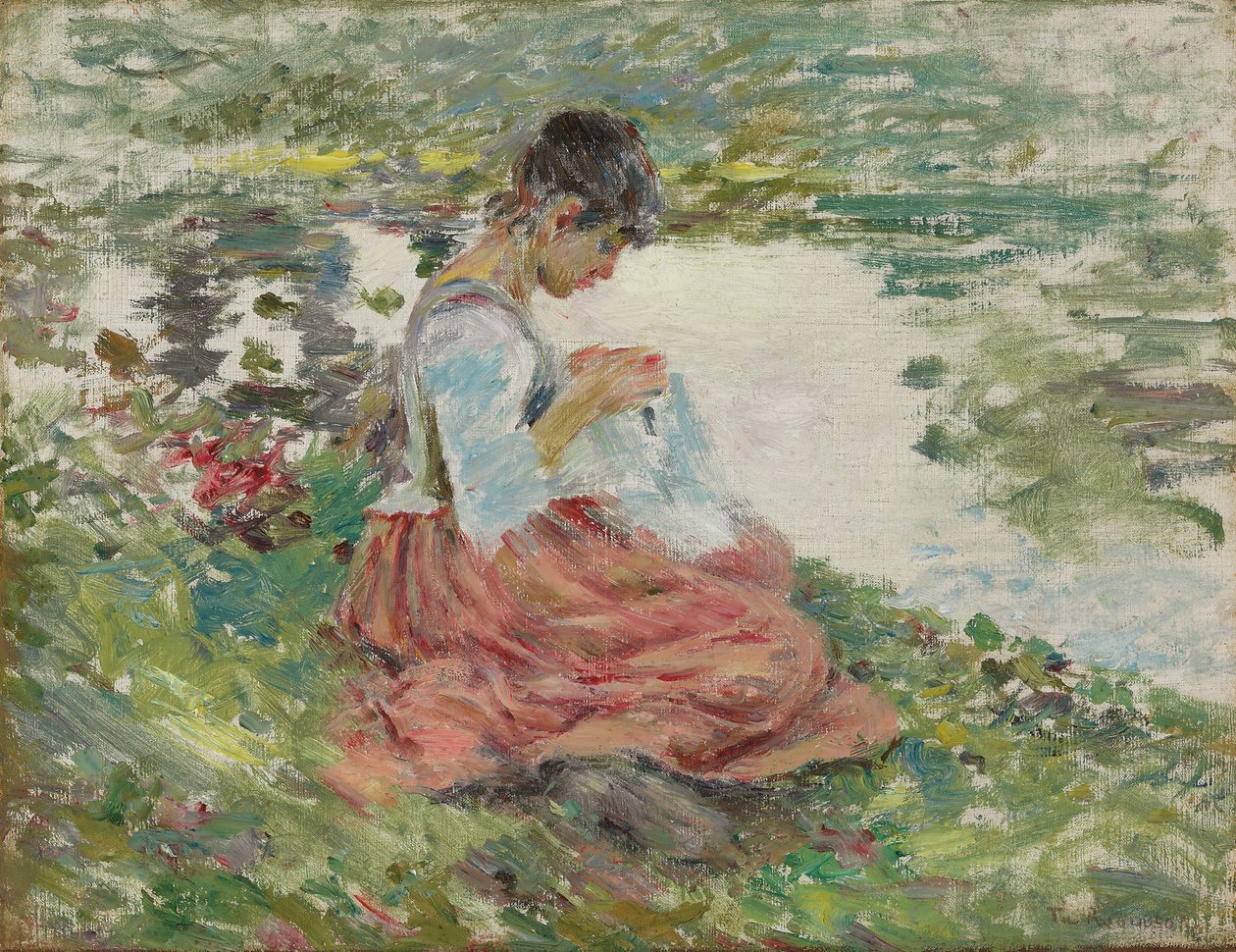 Fille cousant près de la rivière, c.1891 - Theodore Robinson