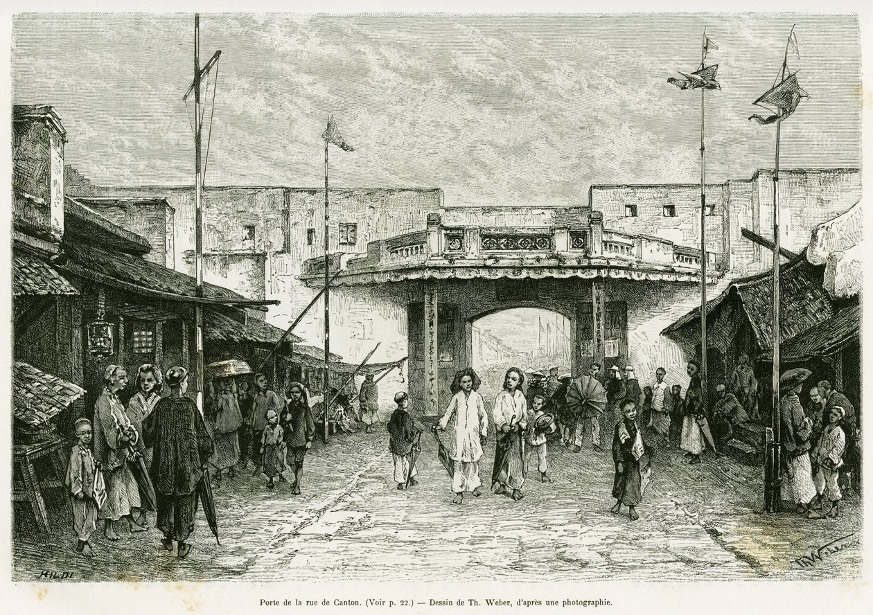 Porte de la rue Canton à Hanoï. Gravure d