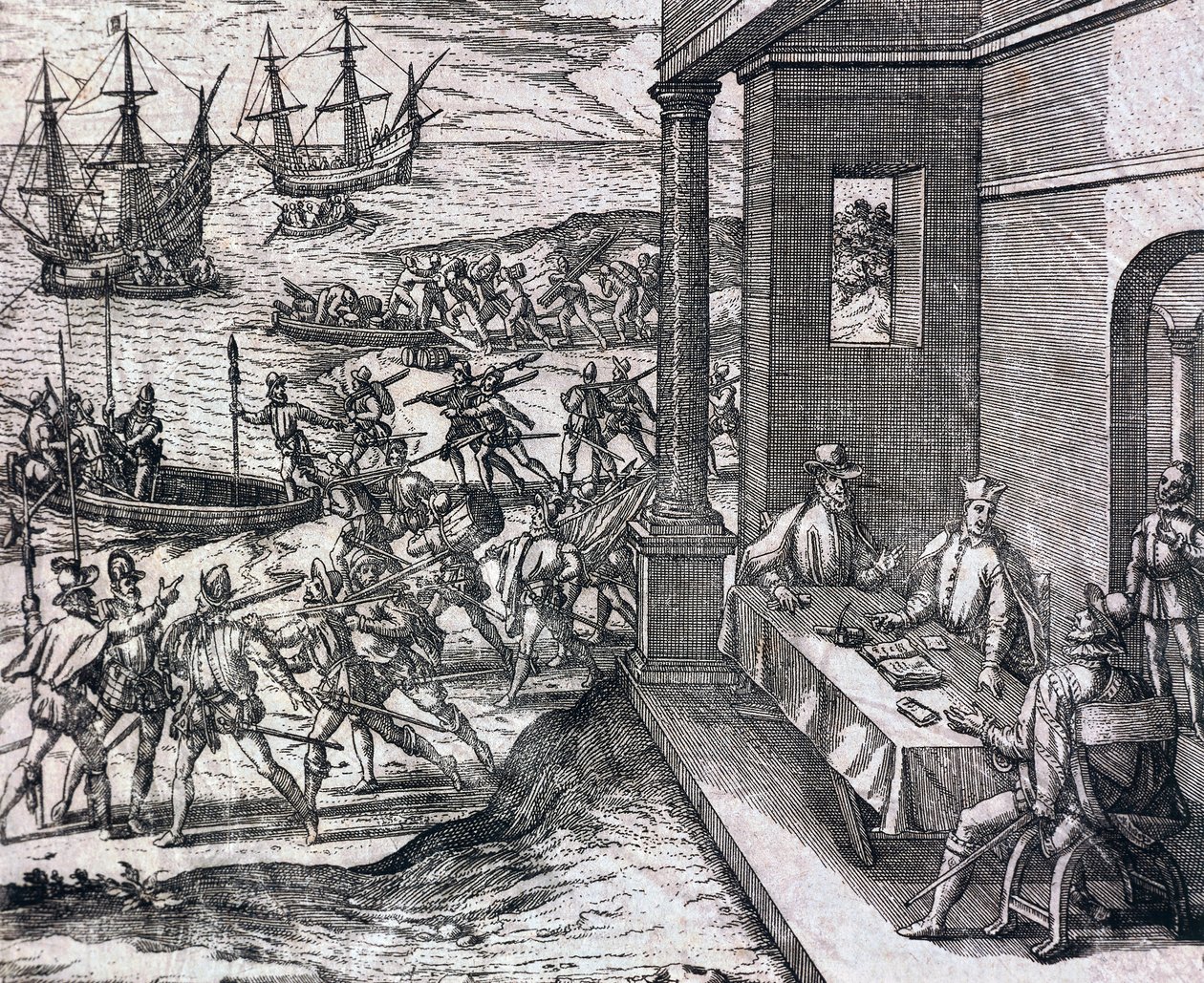 Accord entre Francisco Pizarro, Diego de Almagro et Hernando de Luque pour explorer et exploiter le Pérou - Theodore de Bry