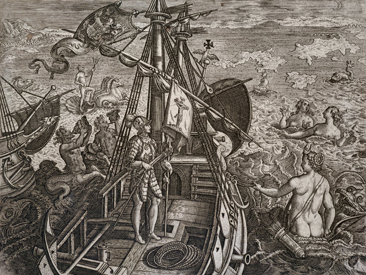 Allégorie du voyage de Christophe Colomb à la découverte du Nouveau Monde, gravure par Theodor de Bry - Theodore de Bry
