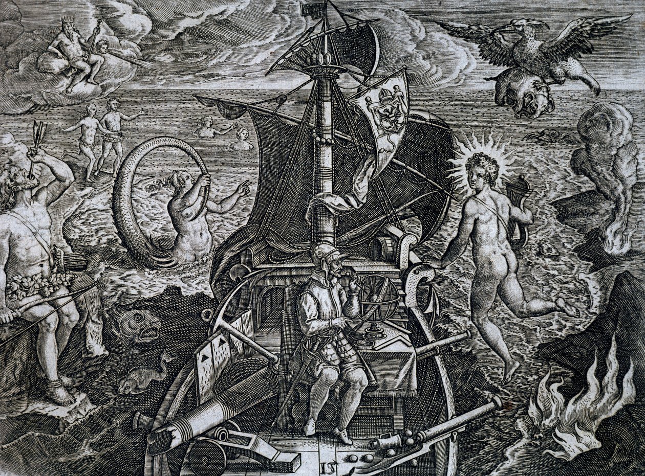 Allégorie des voyages de Ferdinand Magellan (1480-1521), gravure de Theodor de Bry (1528-1598) - Theodore de Bry