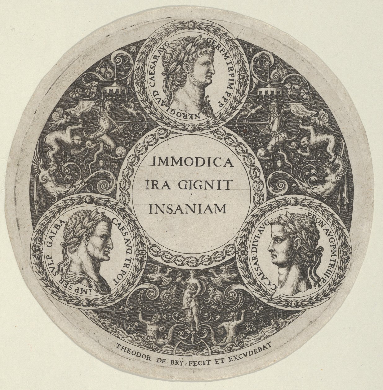 Design pour un plat avec portraits des empereurs romains Néron, Galba et Caligula, vers 1588 - Theodore de Bry