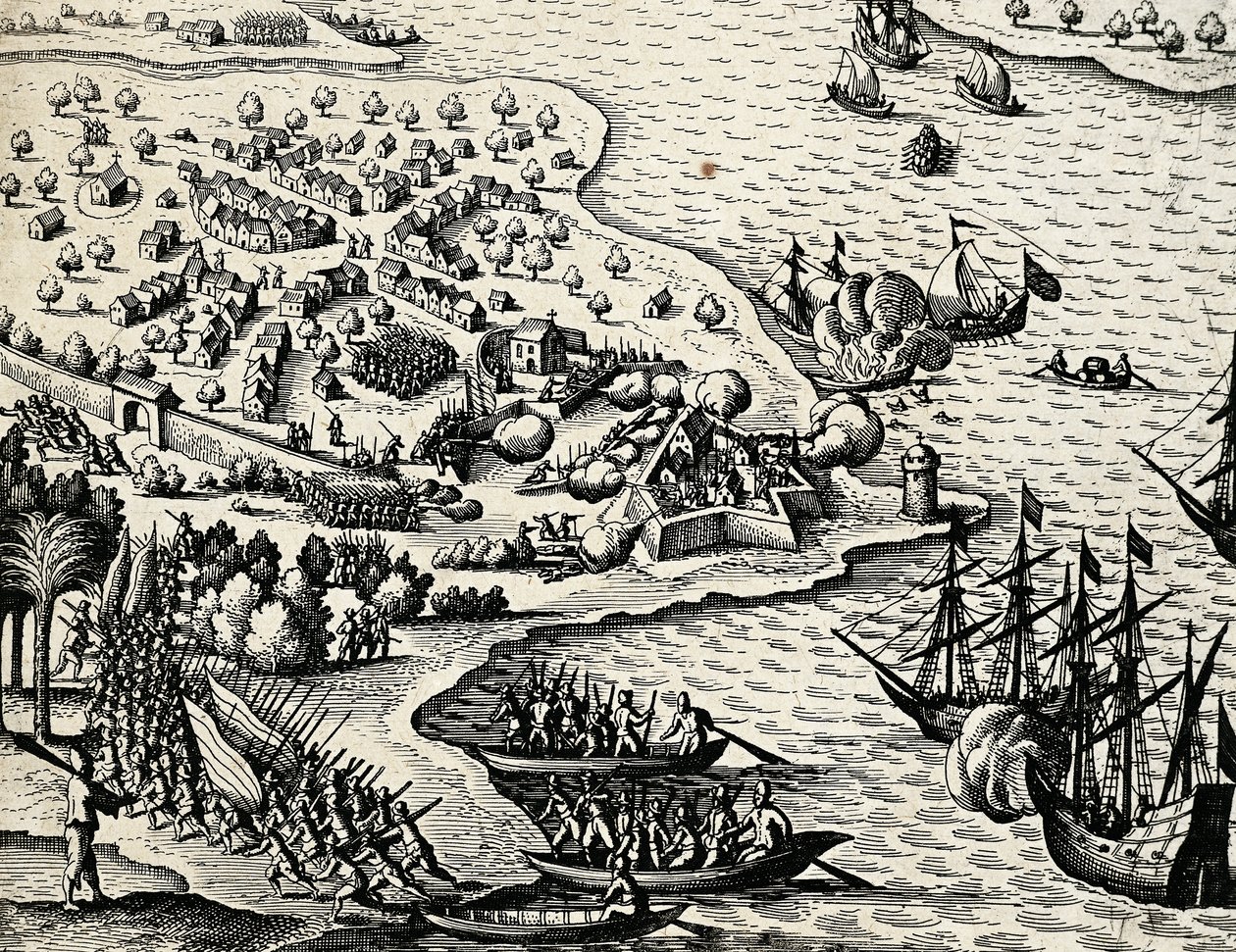 Expédition hollandaise le long de la côte du Mozambique, gravure tirée de India orientalis par Theodor de Bry (1528-1598) - Theodore de Bry