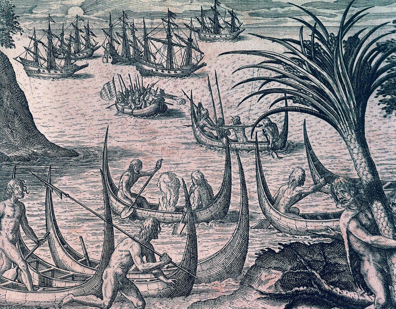 Navires hollandais dans le détroit de Magellan, gravure de l