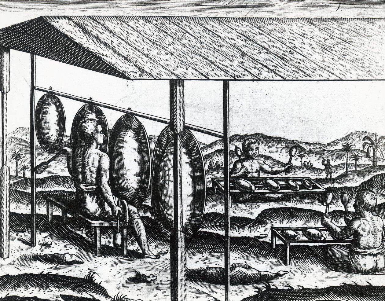 Instruments de musique javanais, par Theodor de Bry (1528-1598), gravure - Theodore de Bry
