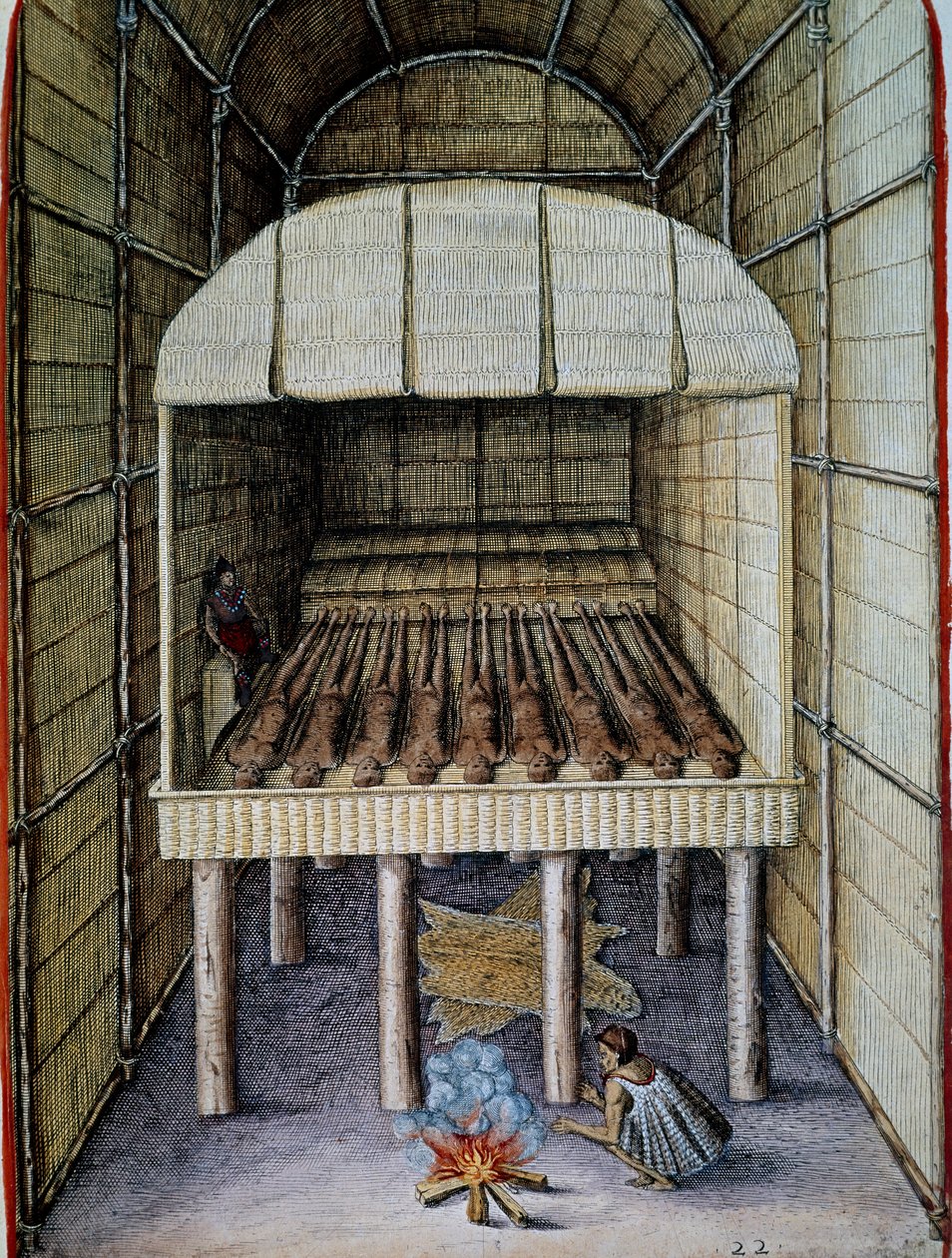 Vie des indigènes, enterrement des morts, gravé par Theodor de Bry, de l