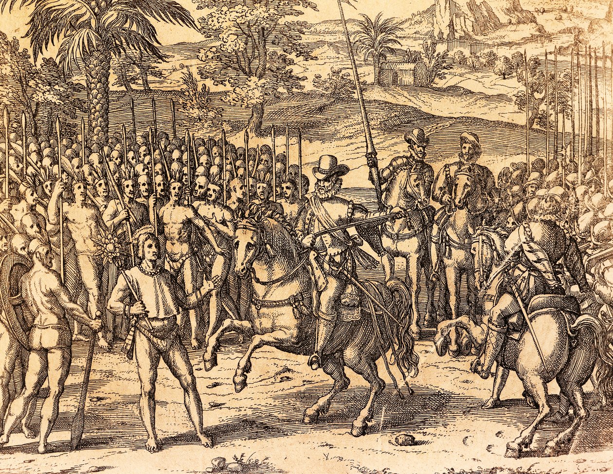 Pizarro accueilli par les indigènes - Theodore de Bry