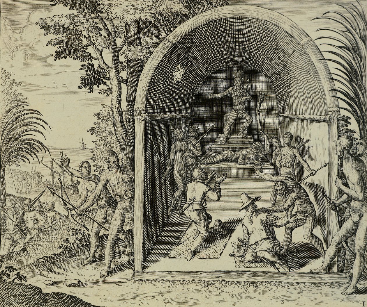 Navigateurs portugais arrivant en Éthiopie, Illustration de Indiae Orientalis par Antonio Pigafetta - Theodore de Bry