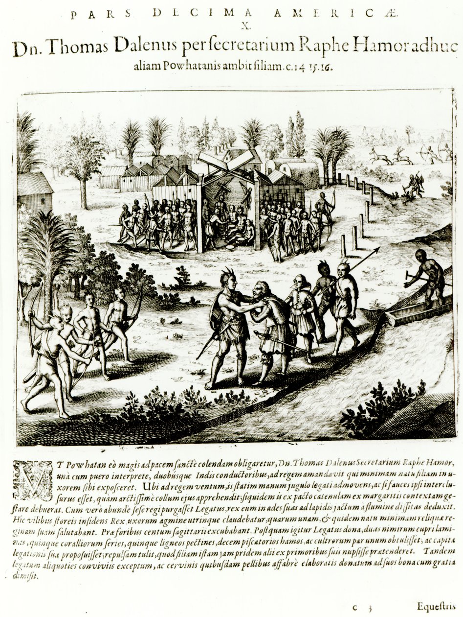 Ralph Hamor rend visite à Powhatan, 1619 - Theodore de Bry