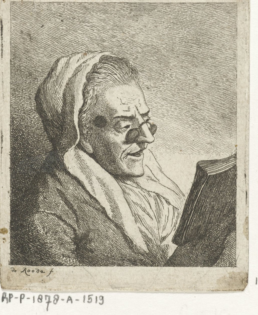 Vieille femme lisant avec pince-nez - Theodorus de Roode