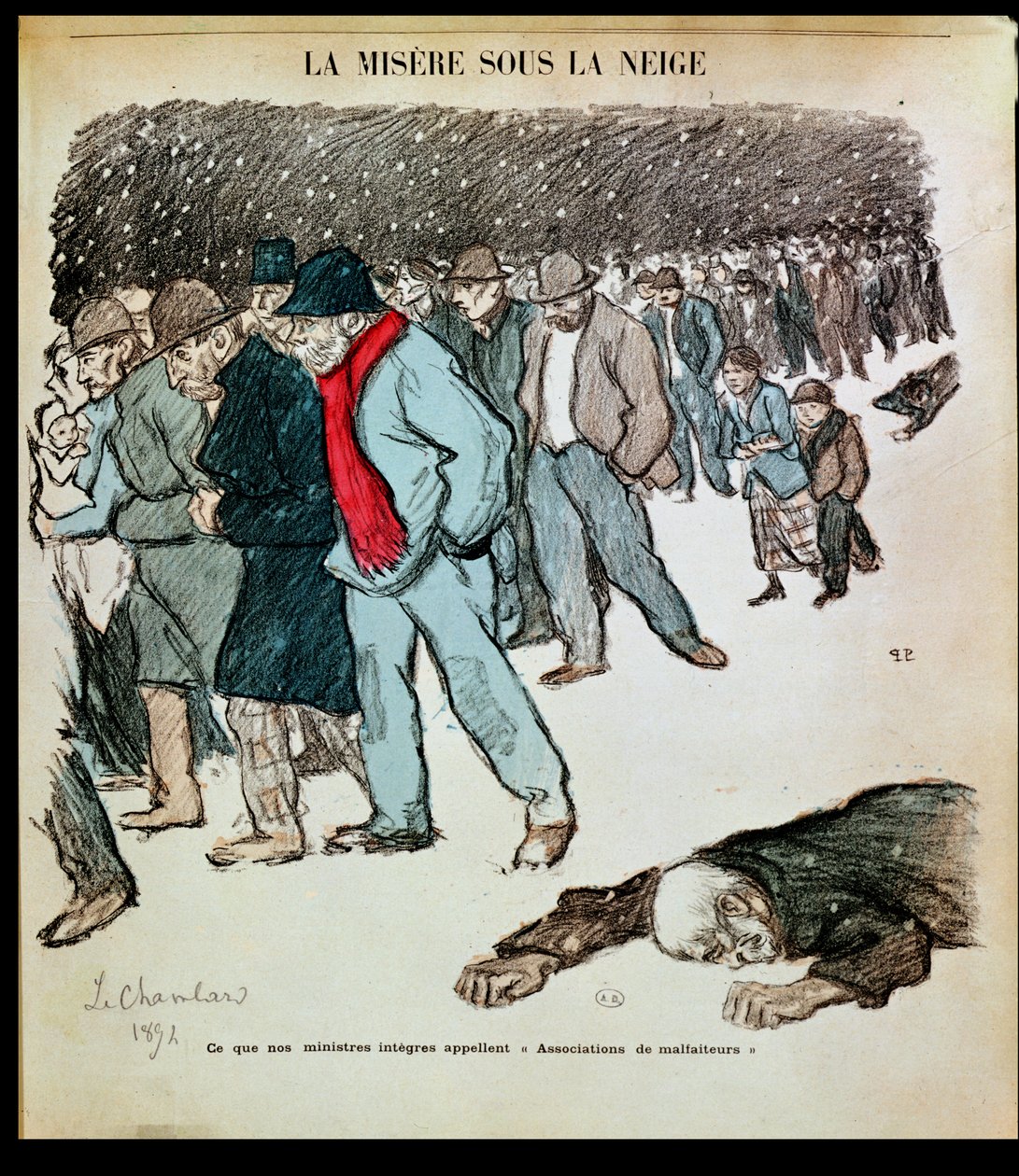 La misère des travailleurs et des chômeurs dans la neige, illustration de 