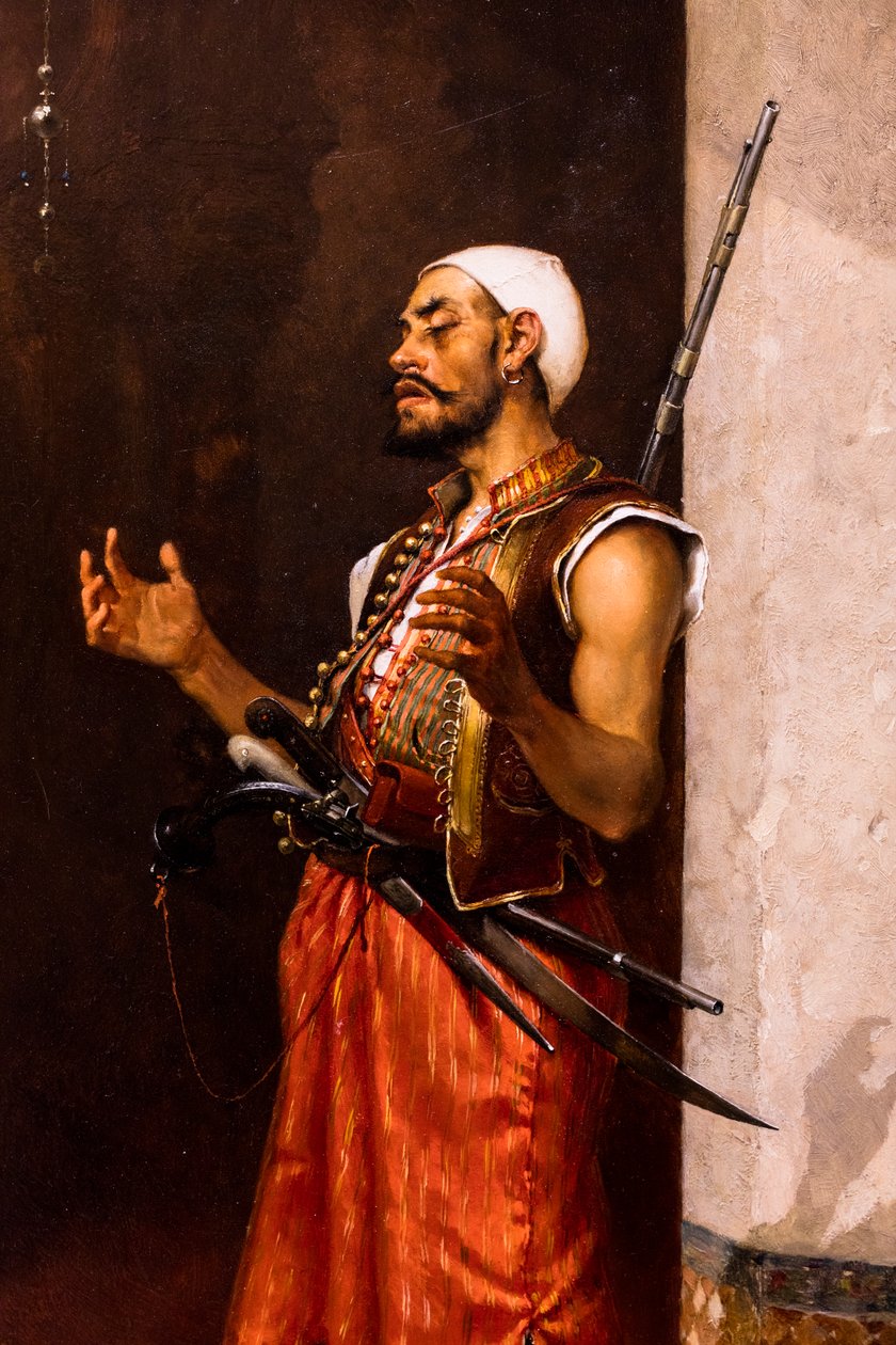 Gardien turc en prière (huile sur panneau) - Theophile Marie Francois Lybaert