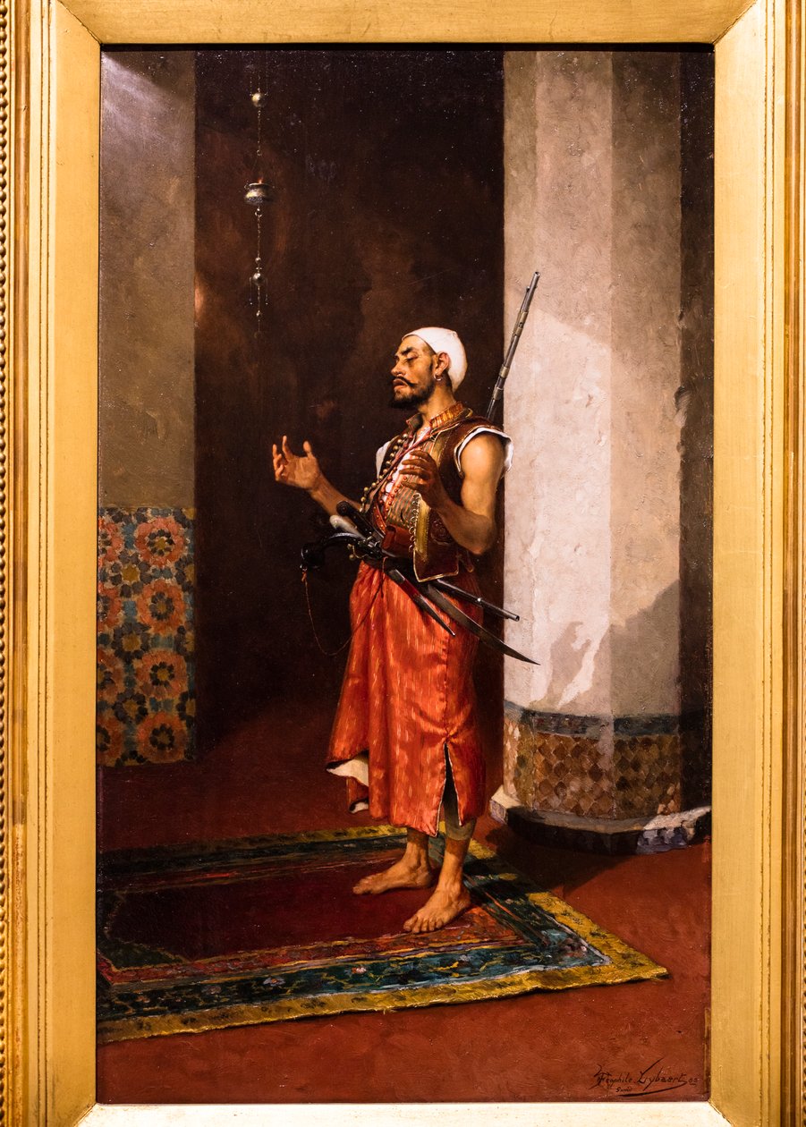 Gardien turc en prière (huile sur panneau) - Theophile Marie Francois Lybaert