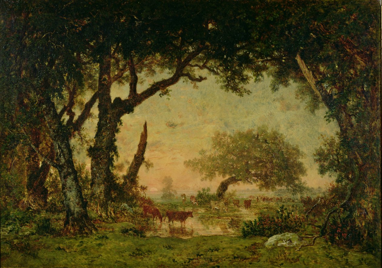 Le bord de la forêt à Fontainebleau, coucher de soleil, 1850-51 - Pierre Etienne Theodore Rousseau