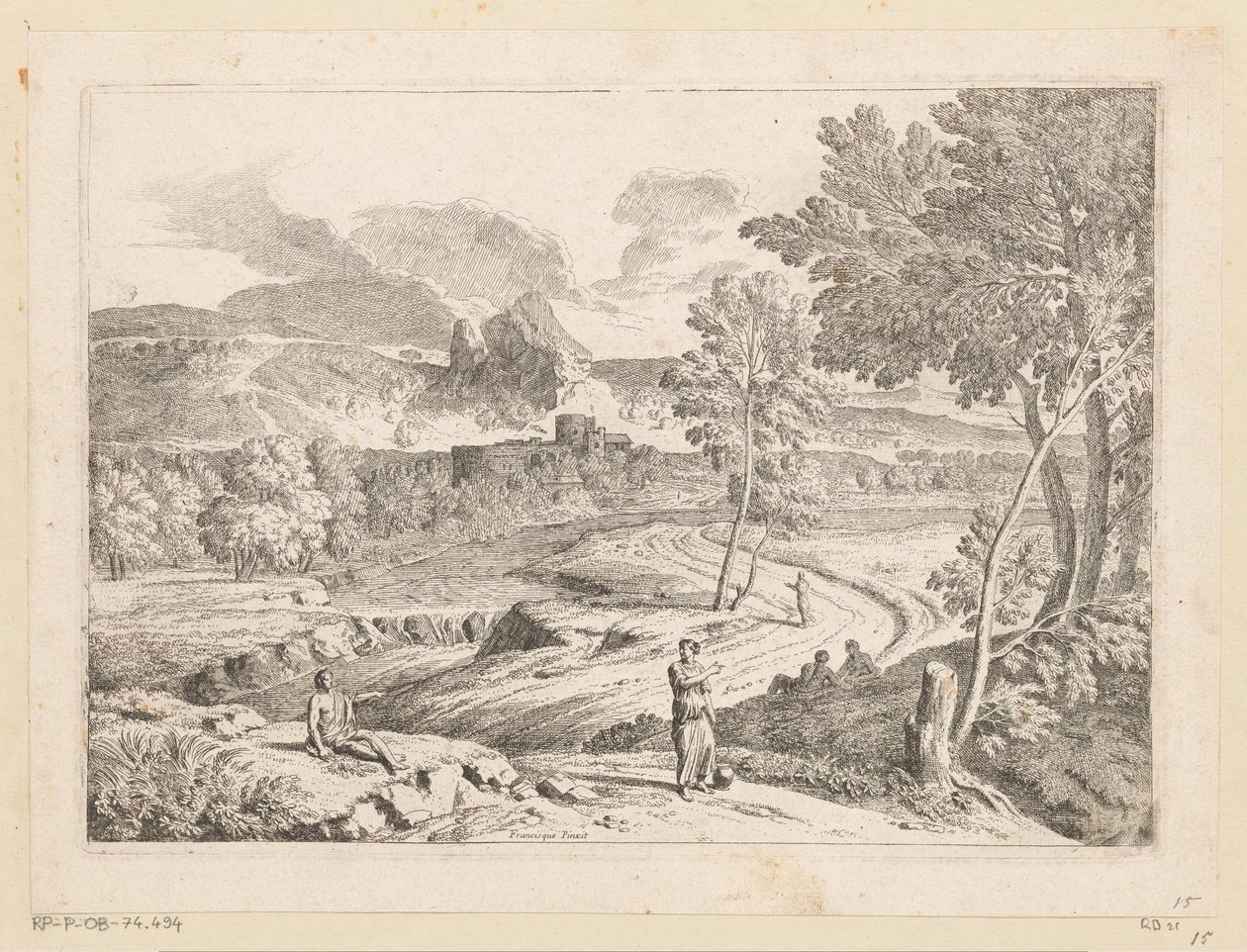 Paysage arcadien avec des figures le long d