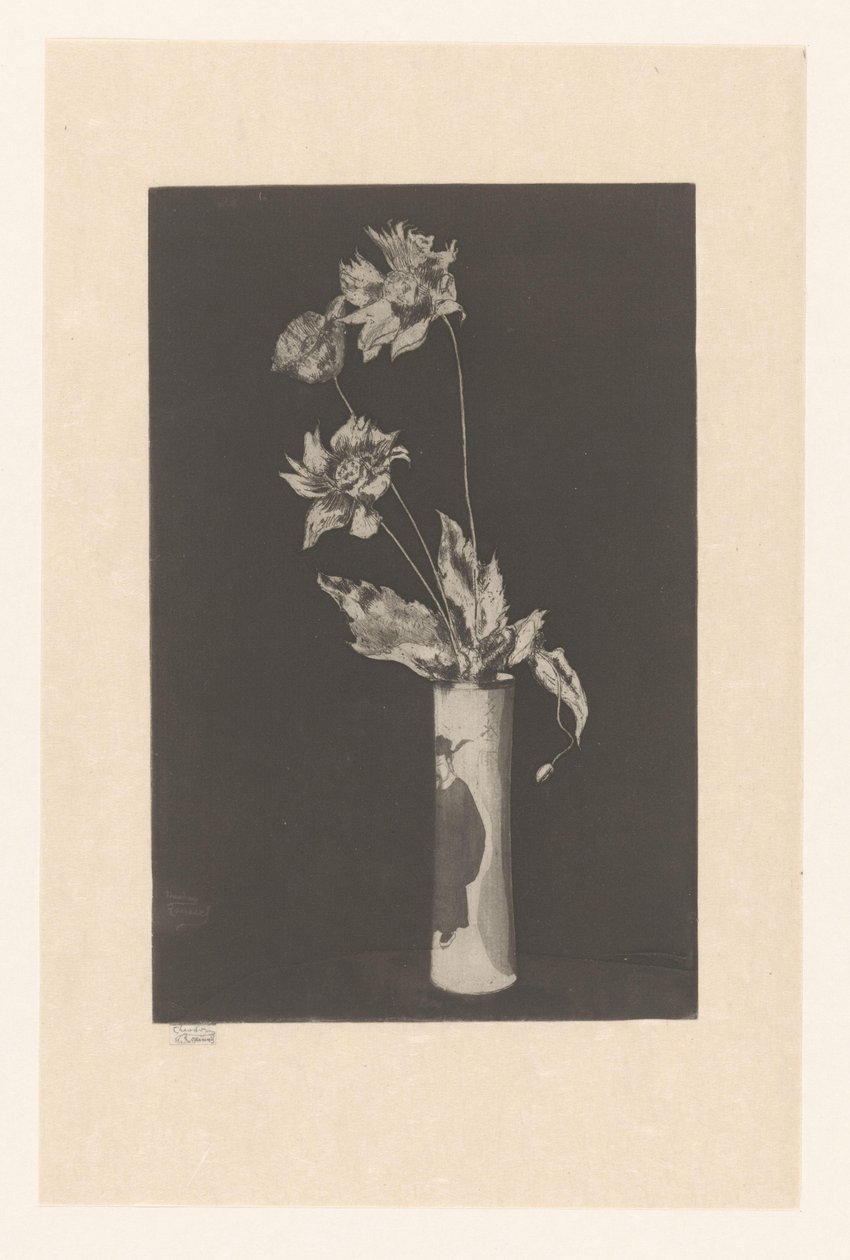 Fleurs dans un vase avec motifs chinois (La Chine) - Théodore Roussel (signed by artist)