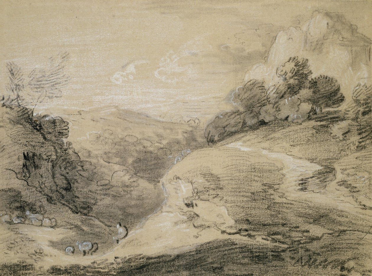 Un paysage vallonné avec berger et moutons - Thomas Gainsborough