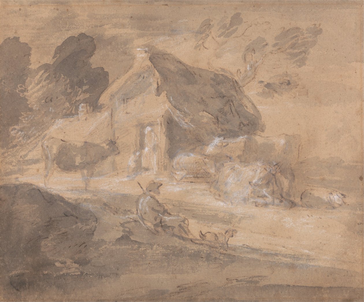 Paysage ouvert avec figures, vaches et cottage - Thomas Gainsborough