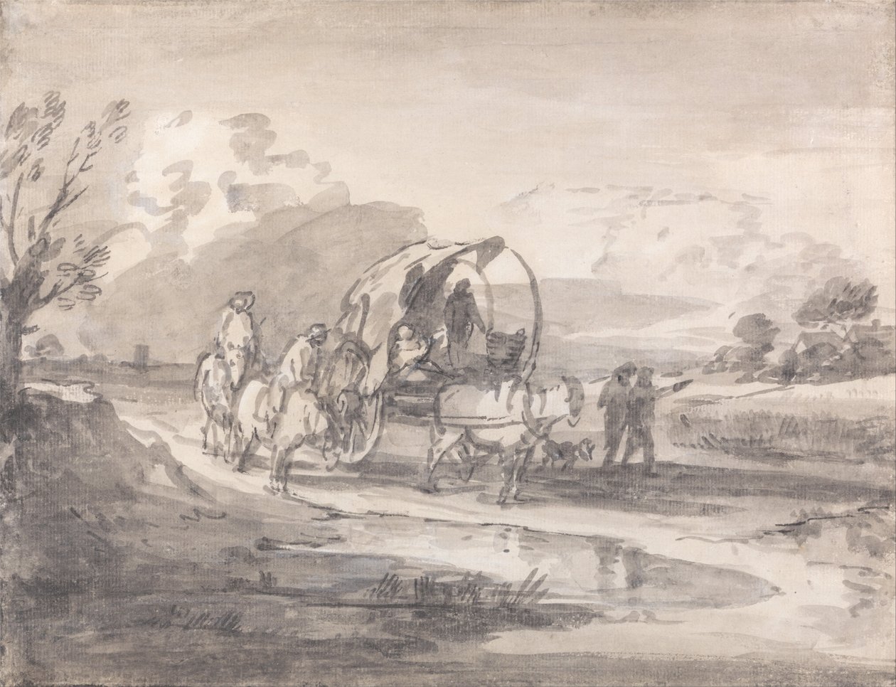 Paysage ouvert avec cavaliers et charrette couverte - Thomas Gainsborough