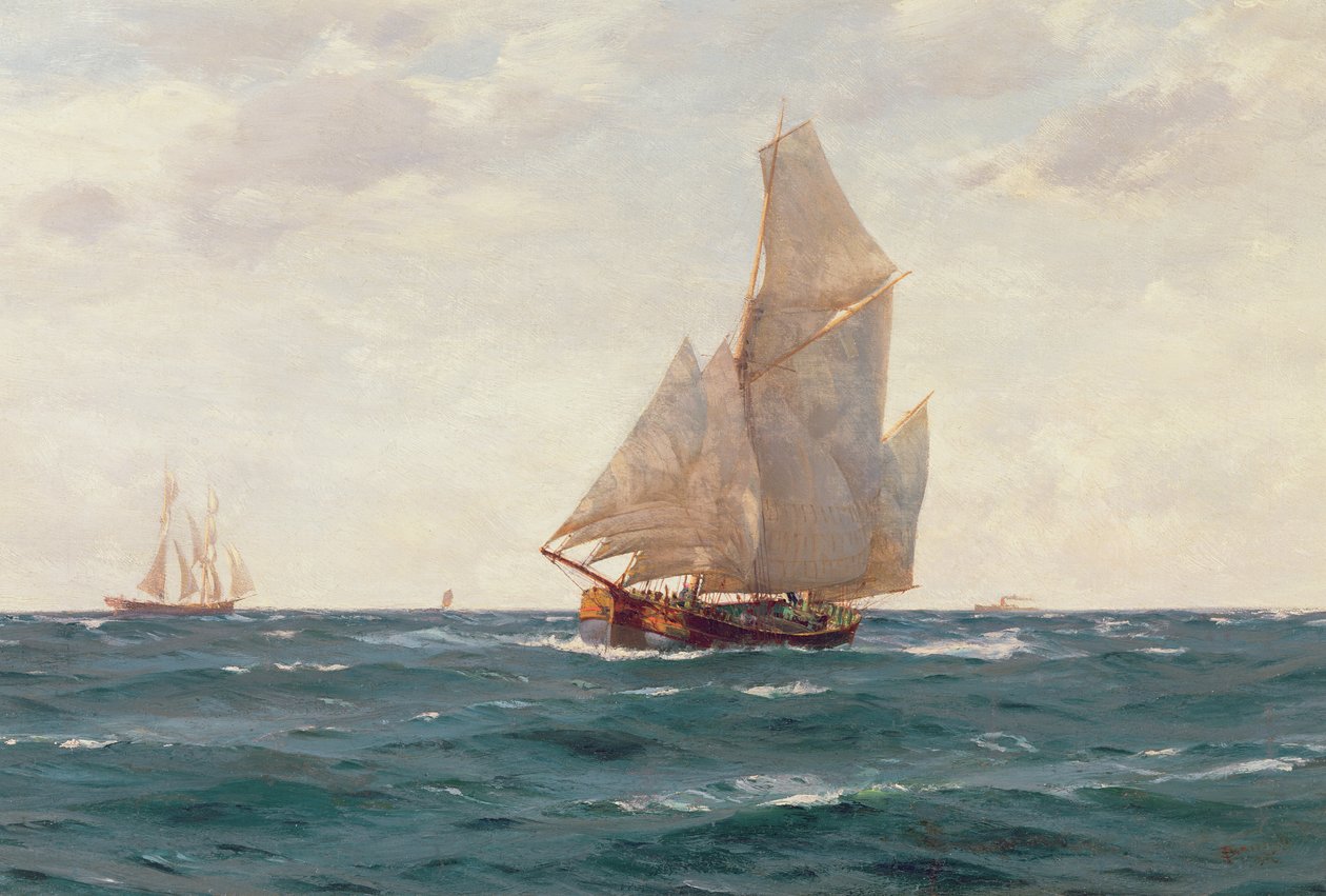 Un ketch et une brigantine au large de la côte, c.1905 - Thomas J. Somerscales