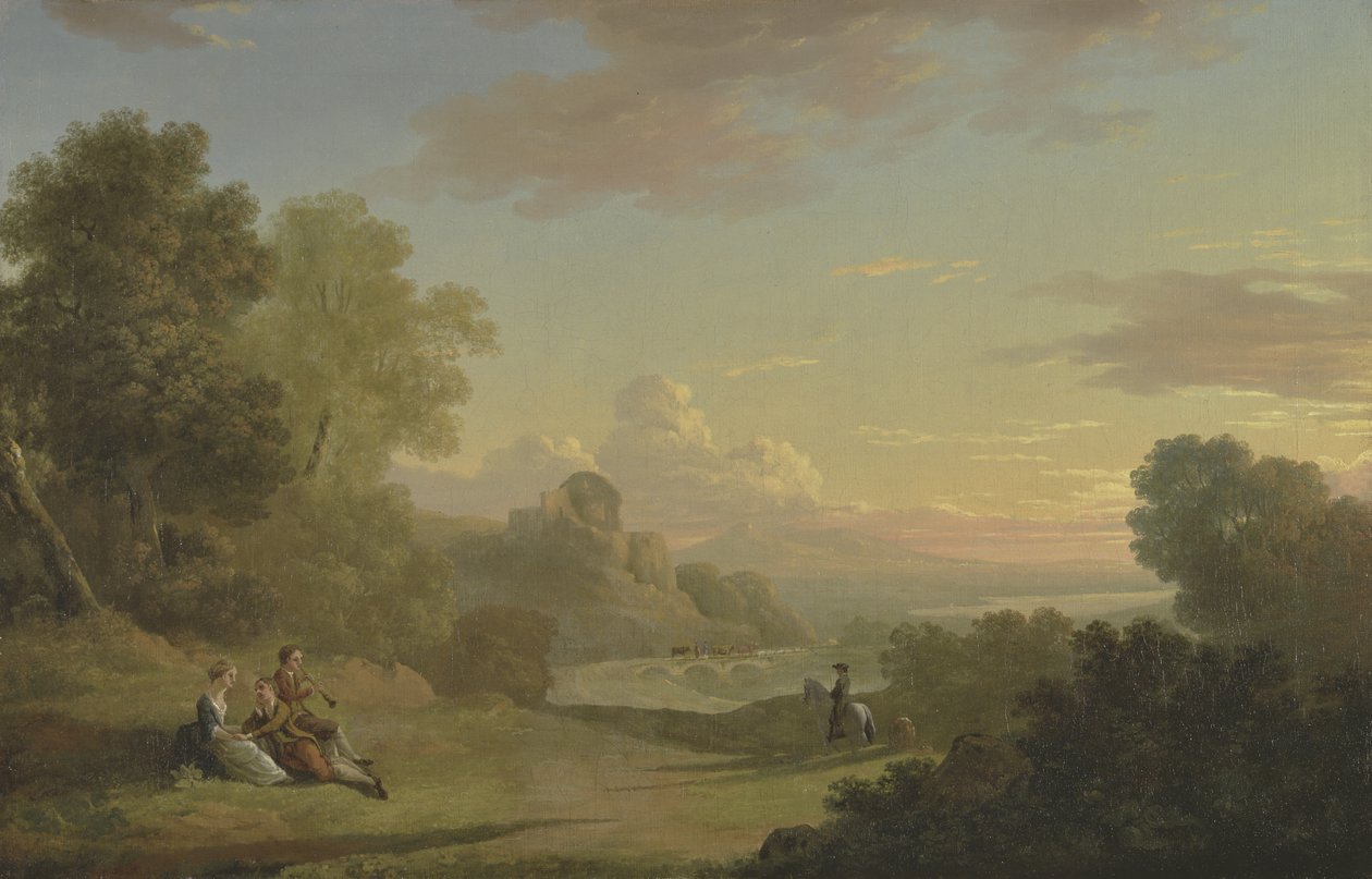 Paysage imaginaire avec un voyageur et des figures surplombant la baie de Baiae, 1773 - Thomas Jones