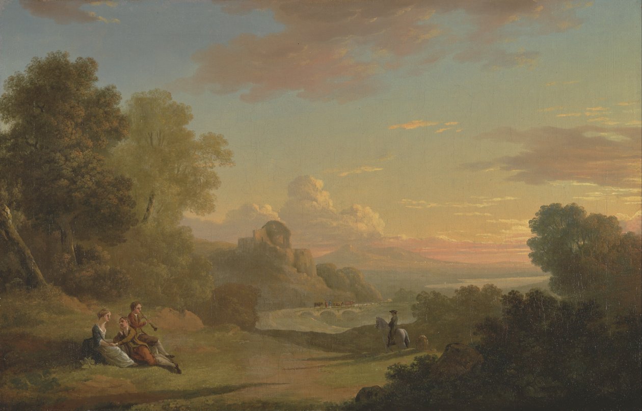 Un paysage imaginaire avec un voyageur et des figures surplombant la baie de Baiae - Thomas Jones