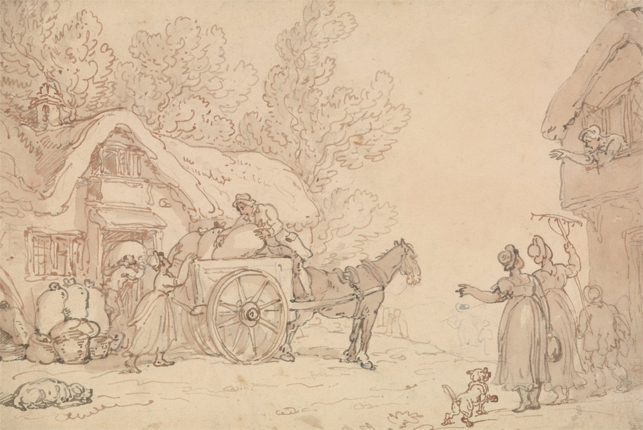 Chargement de sacs dans une charrette - Thomas Rowlandson