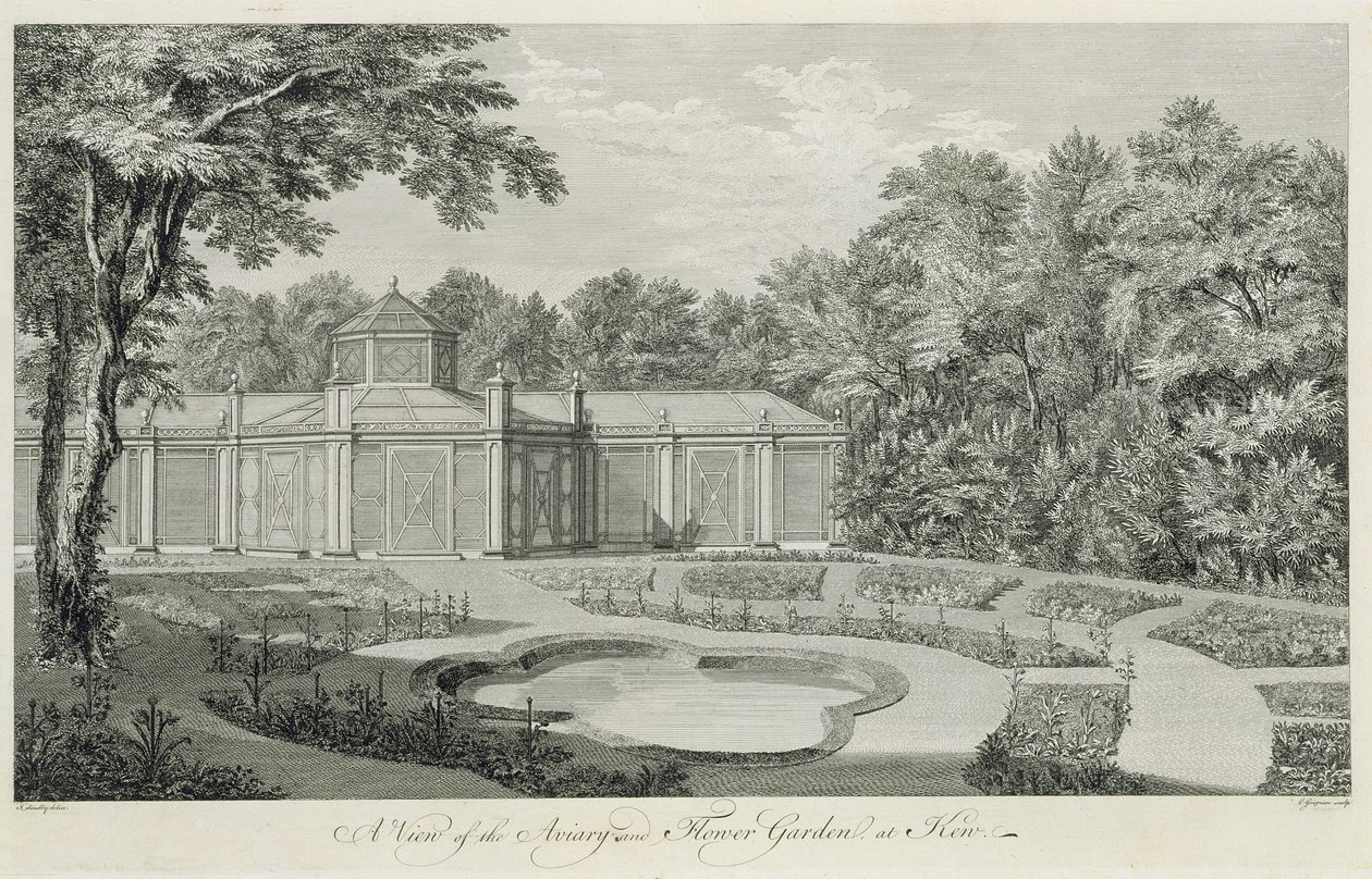 Vue de la volière et du jardin de fleurs à Kew, de 