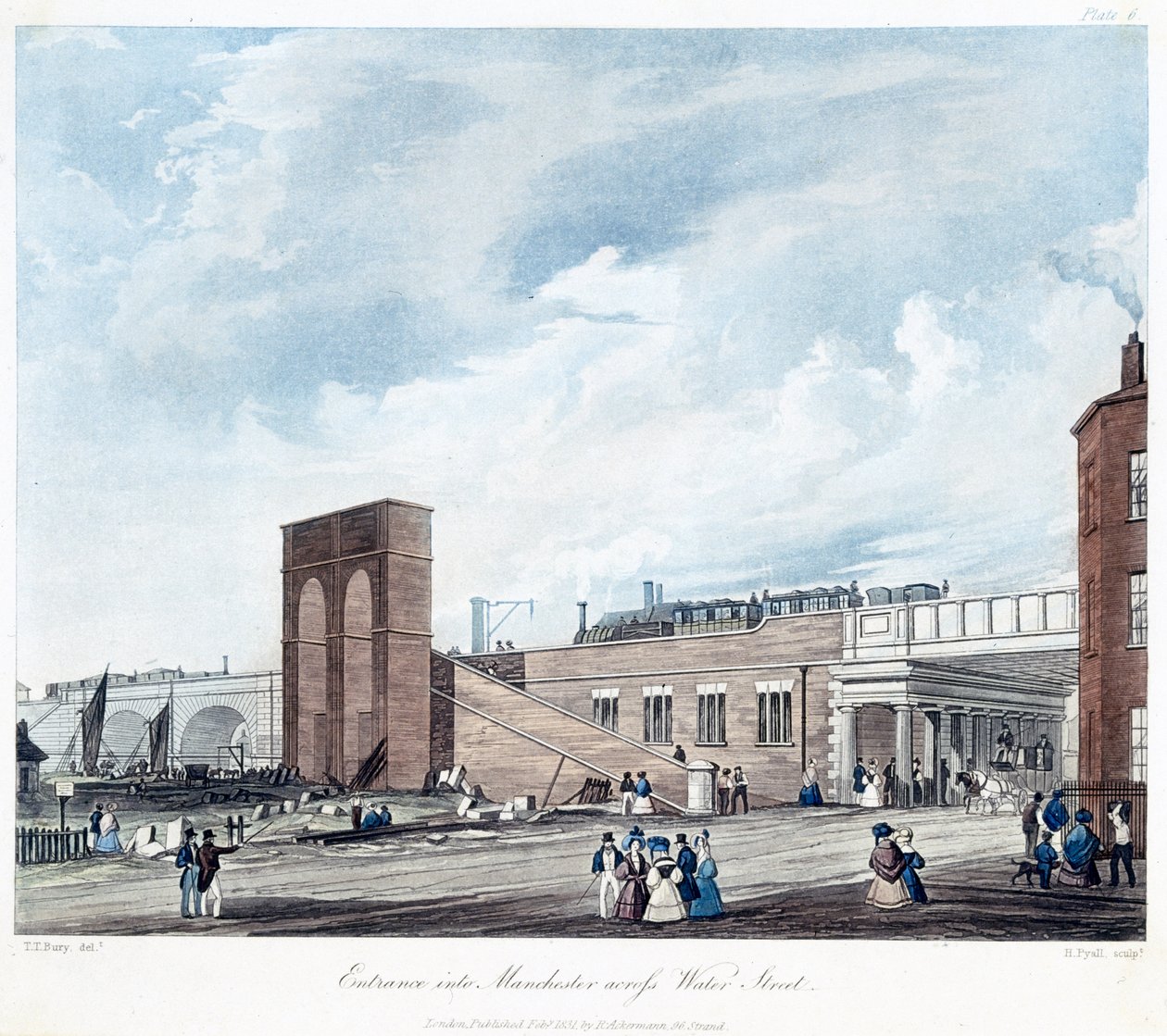 Entrée à Manchester par Water Street, gravé par Henry Pyall (1795-1833) publié par Ackermann & Co., 1831 - Thomas Talbot after Bury