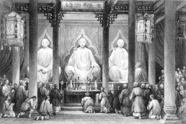 Grand Temple à Hunan, Canton, gravé par A. Willmore - Thomas (after) Allom