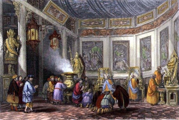Offrandes Propitiatoires pour les Parents Défunts, gravée par E. Challis - Thomas (after) Allom