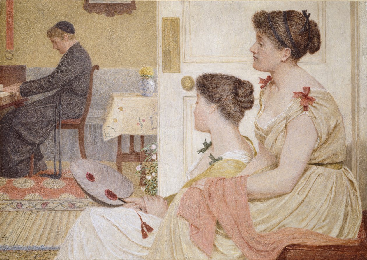 Scène de salon avec un jeune prêtre au piano, fin du 19e siècle - Thomas Armstrong