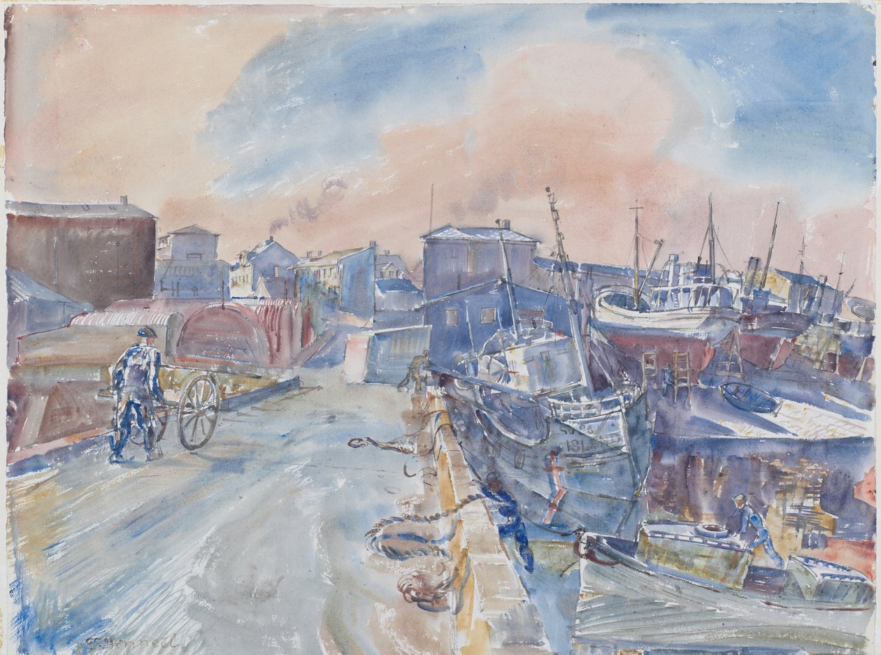 Reykjavik depuis le quai principal, matin givré, Islande, vers 1930 - Thomas Barclay Hennell