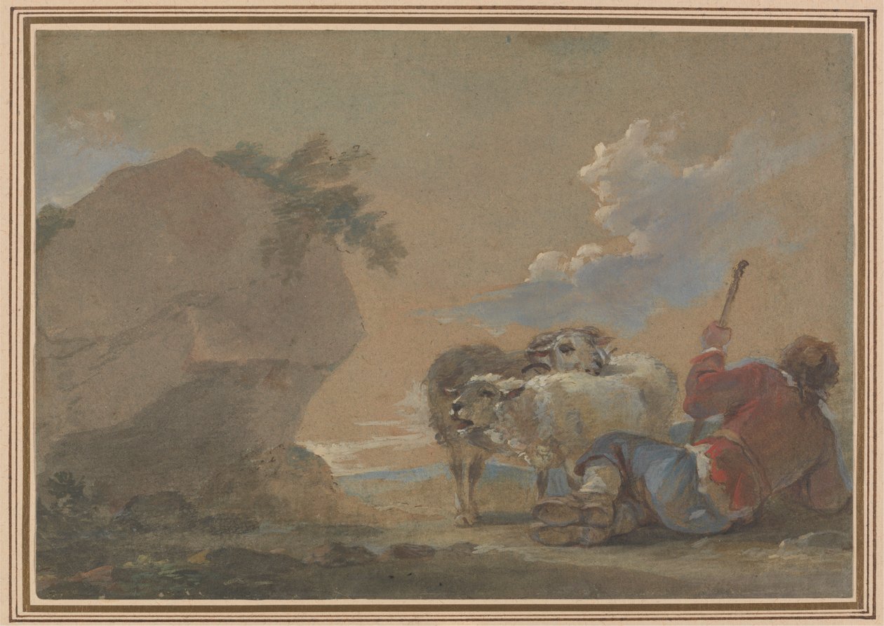 Paysage avec berger et moutons - Thomas Barker