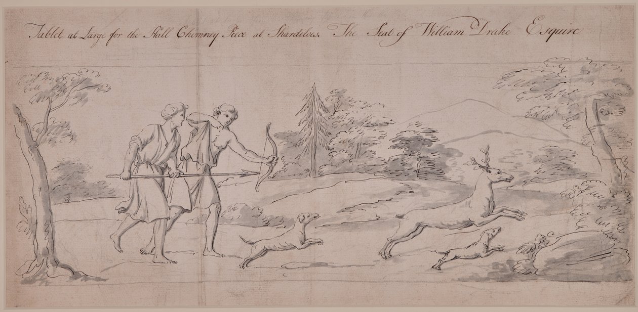 Deux personnages en costume classique chassant un cerf - Thomas Carter
