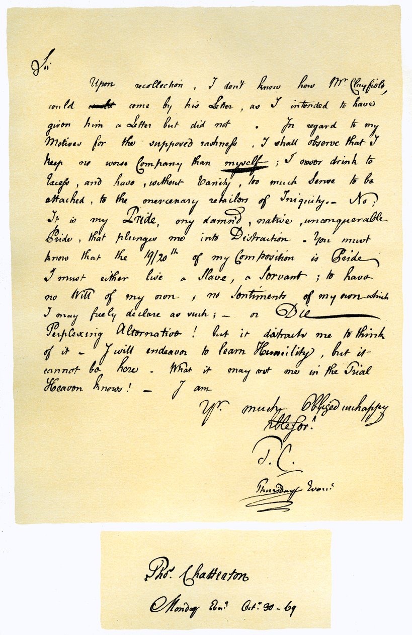 Lettre de Thomas Chatterton à William Barrett, 1769 - Thomas Chatterton