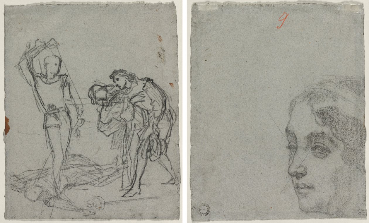 Duel après le bal masqué (recto) ; Tête de femme (verso) - Thomas Couture