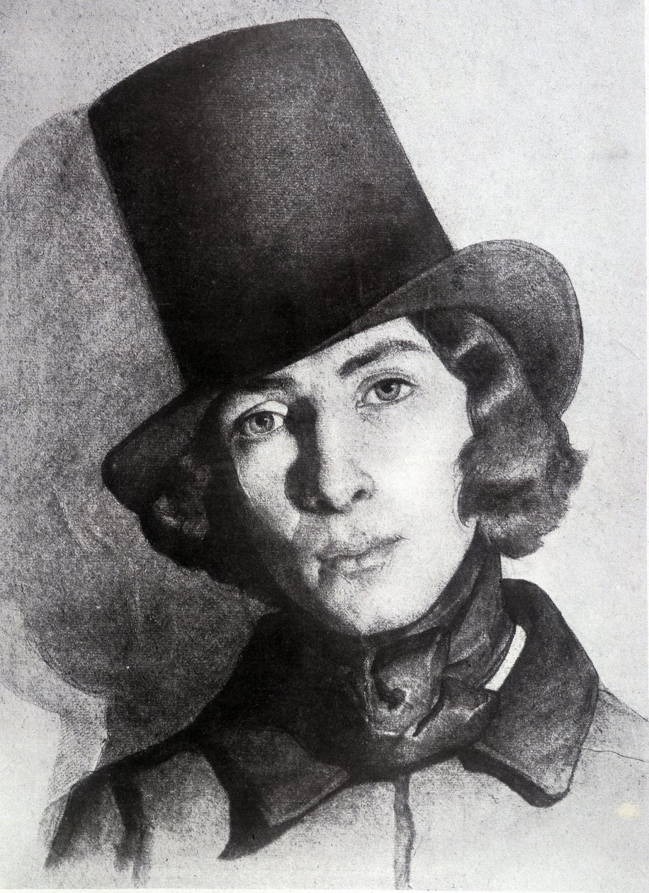 Portrait de Maurice Sand (1823-1889), fils de George Sand, 21 ans - Dessin non daté par Thomas Couture (1815-1879) - ce dessin a longtemps été considéré comme celui de sa mère George Sand - Thomas Couture