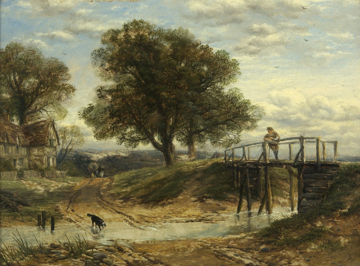 Paysage avec Ruisseau, Pont et Cottage - Thomas Creswick