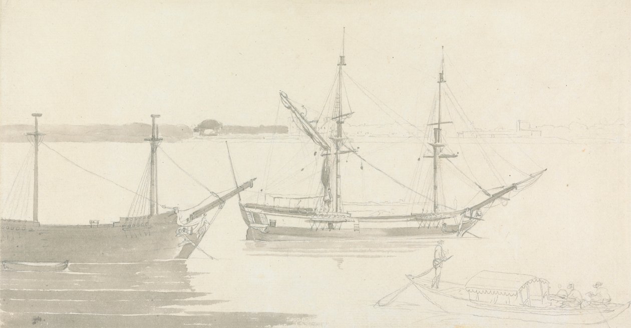 Deux Navires Amarrés et un Bateau de Pêche - Thomas Daniell