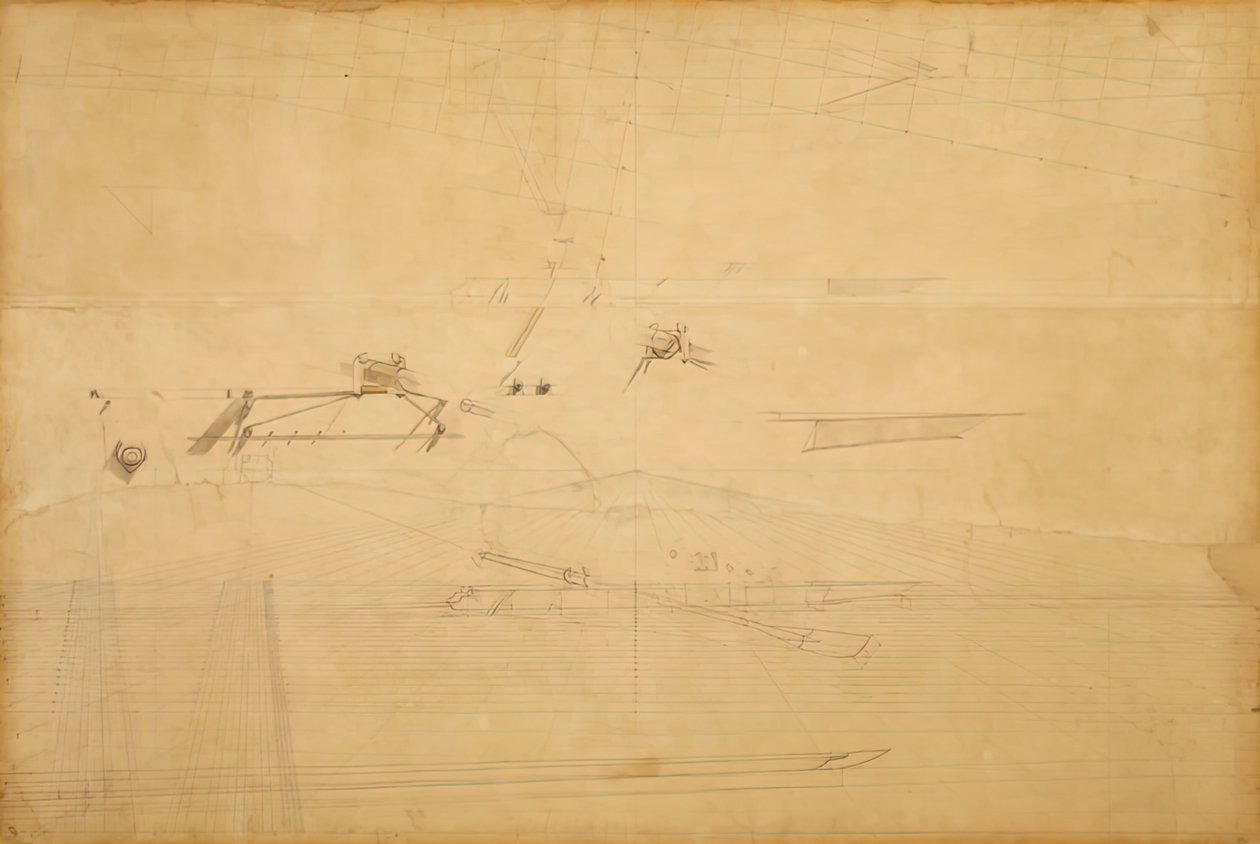 Dessin en perspective pour Les frères Biglin tournant le pieu, 1873 - Thomas Eakins