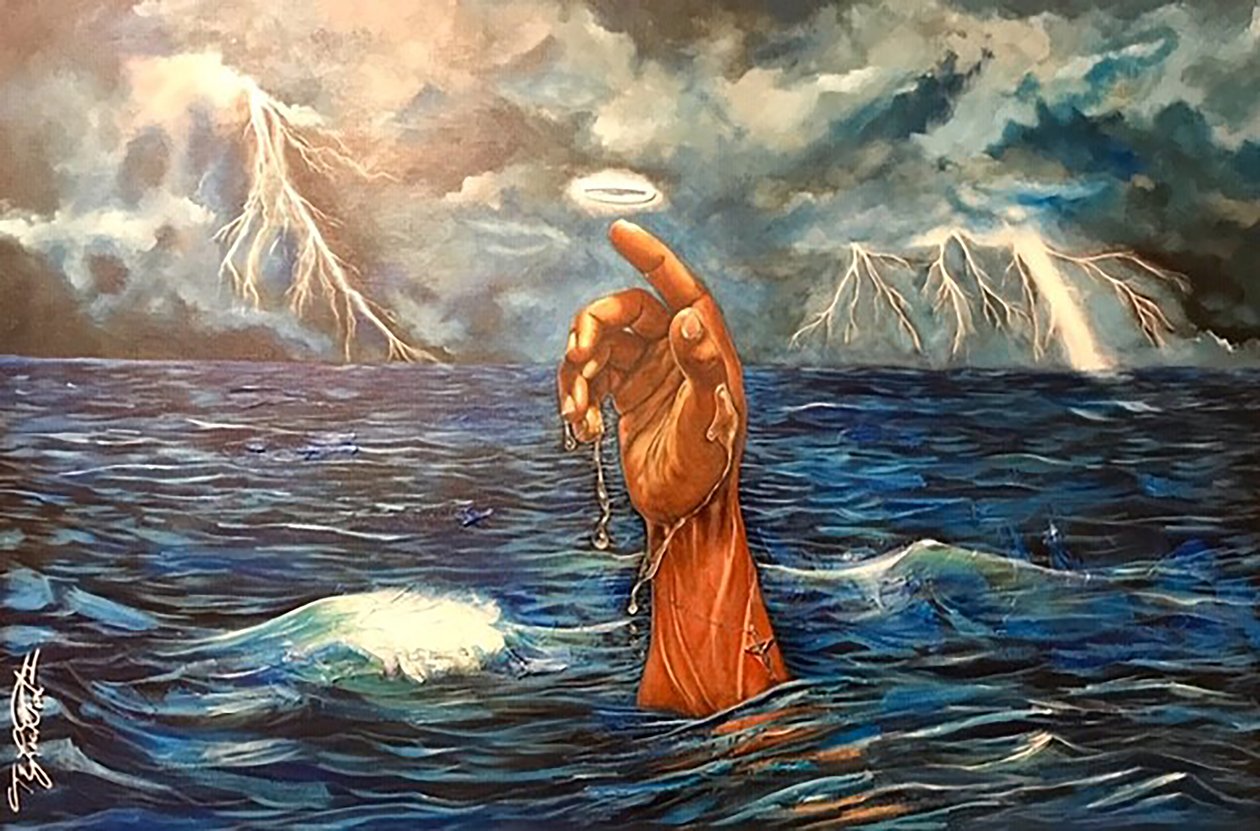 Drowning In Gods love, 2019 (technique mixte sur toile) - Thomas Elias Lockhart