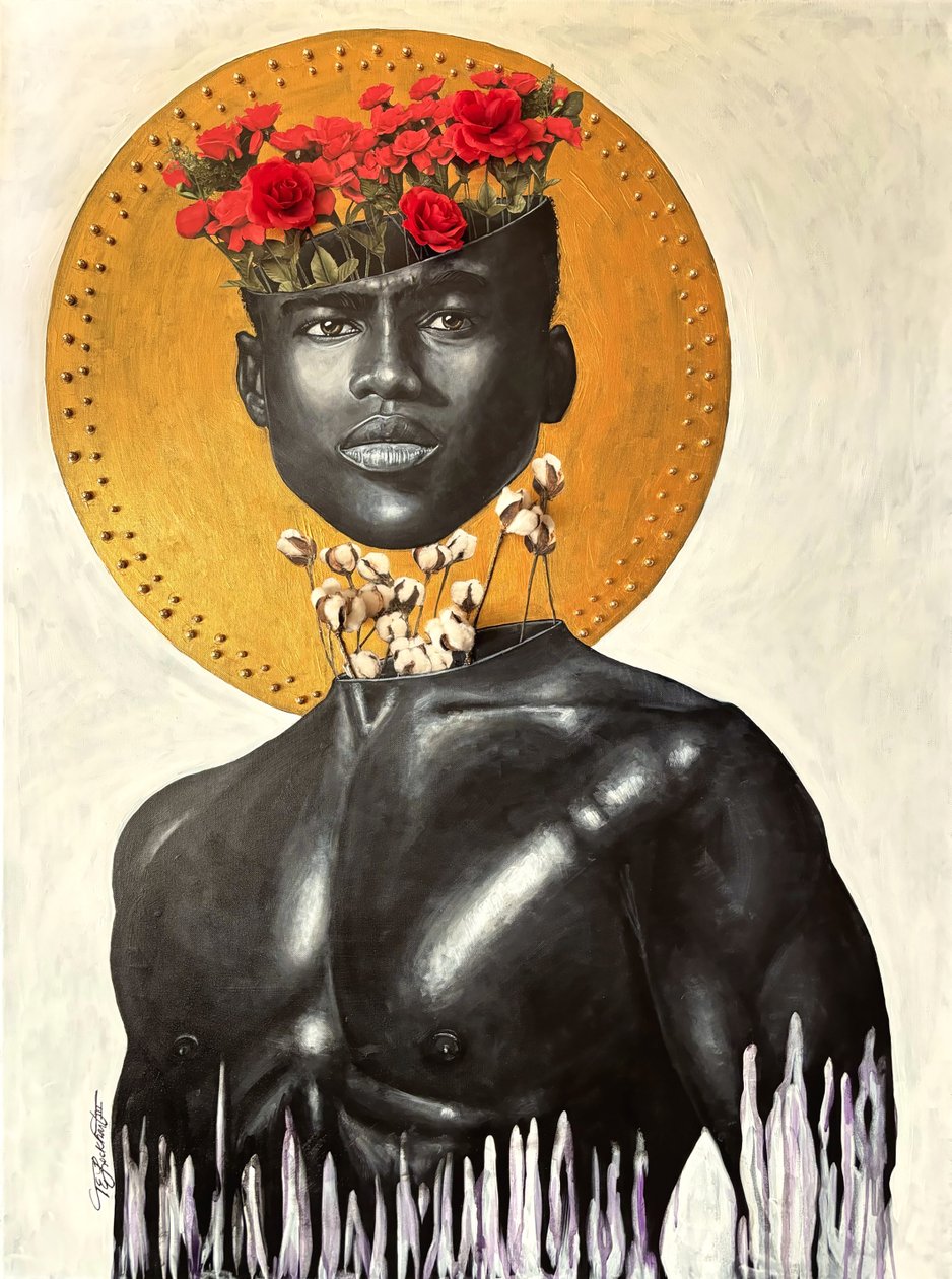 Roses redéfinies I, 2023 (technique mixte sur toile) - Thomas Elias Lockhart