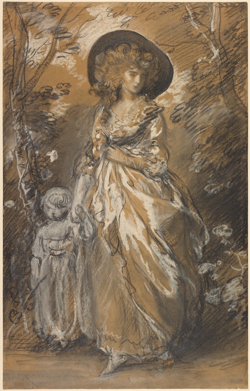 Une dame se promenant dans un jardin avec un enfant - Thomas Gainsborough